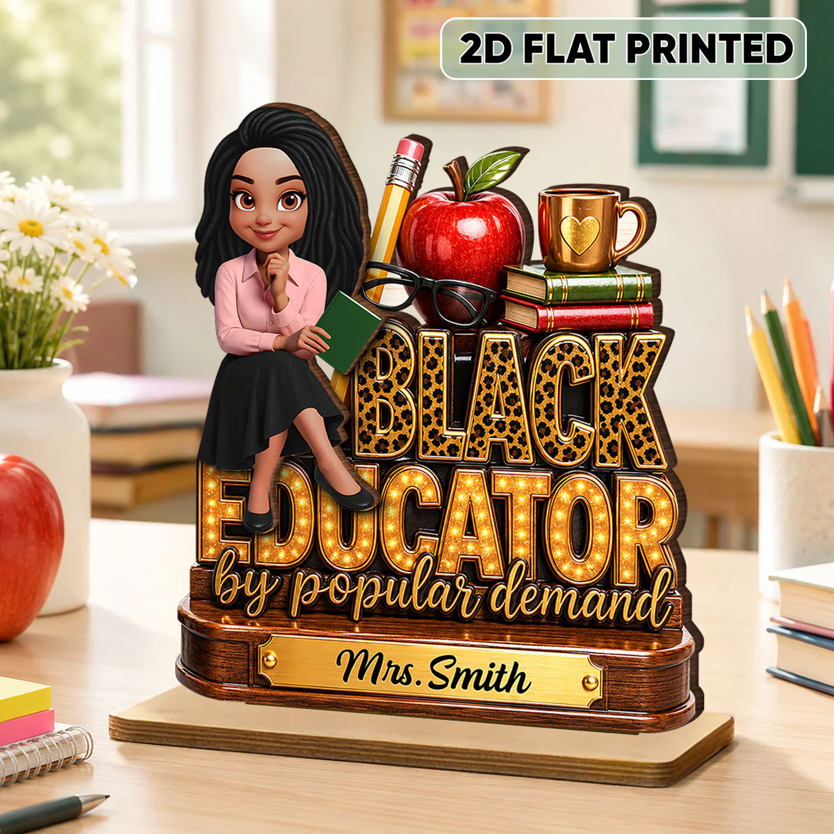 Black Educator by Popular Demand - Personalized 2-Layered Wooden Plaque - Back to School Decor for Teacher - Image 2