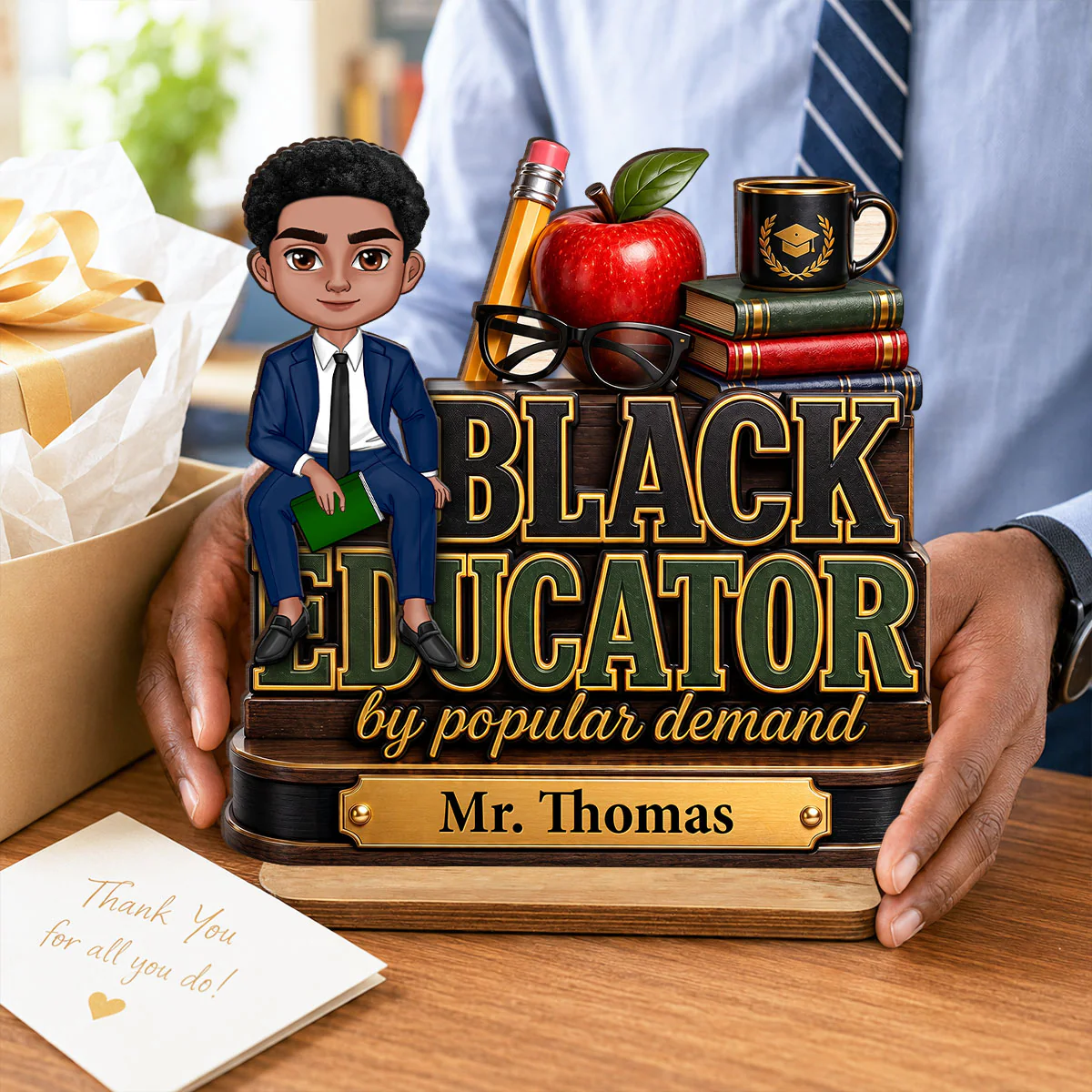 Black Educator by Popular Demand - Personalized 2-Layered Wooden Plaque - Back to School Decor for Male Teacher - Image 5