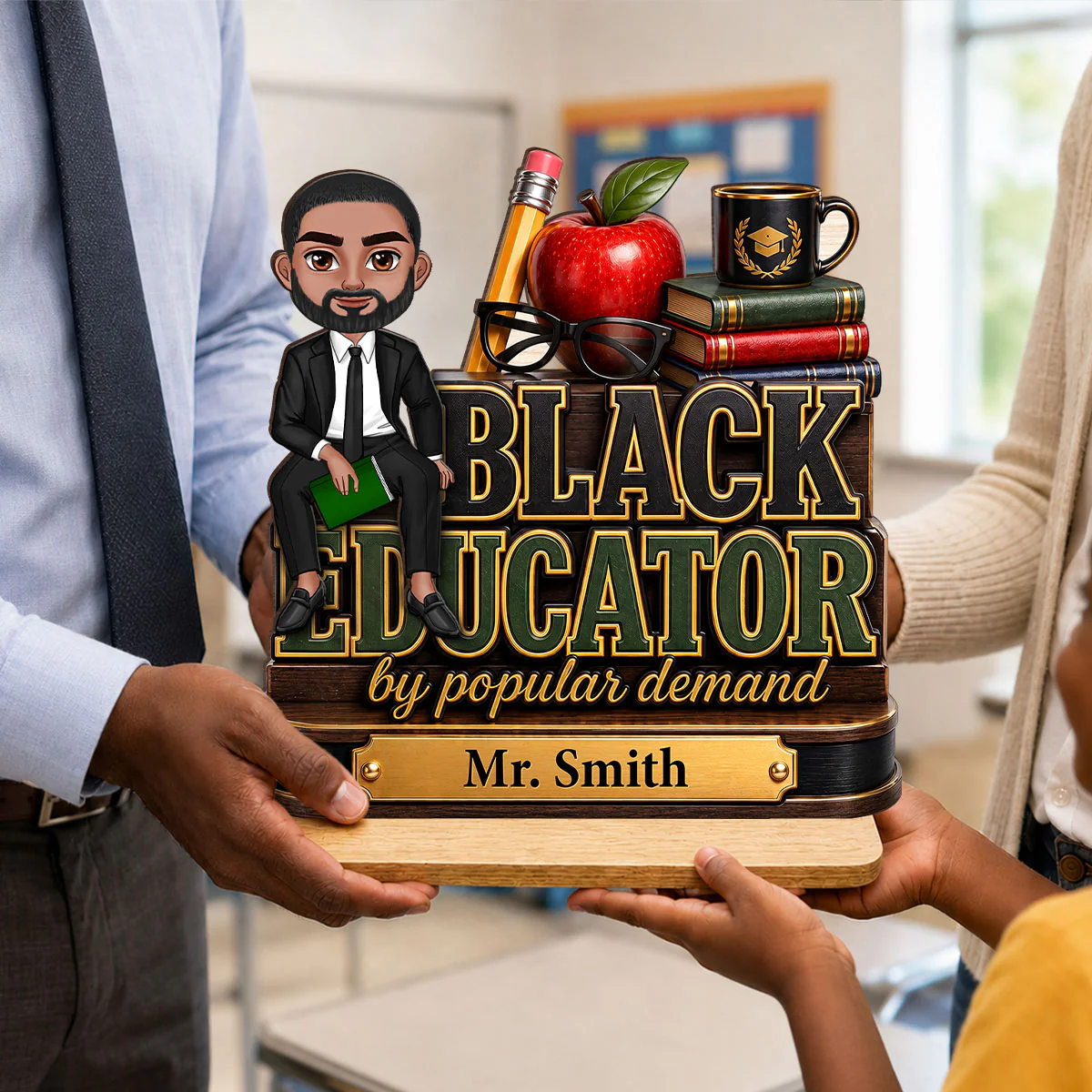 Black Educator by Popular Demand - Personalized 2-Layered Wooden Plaque - Back to School Decor for Male Teacher - Image 6