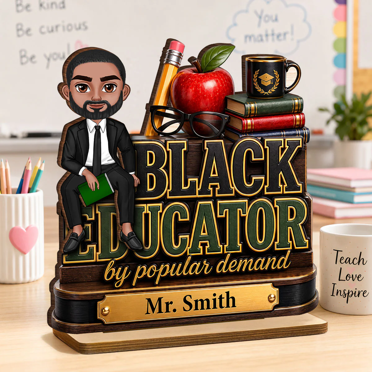 Black Educator by Popular Demand - Personalized 2-Layered Wooden Plaque - Back to School Decor for Male Teacher - Image 8
