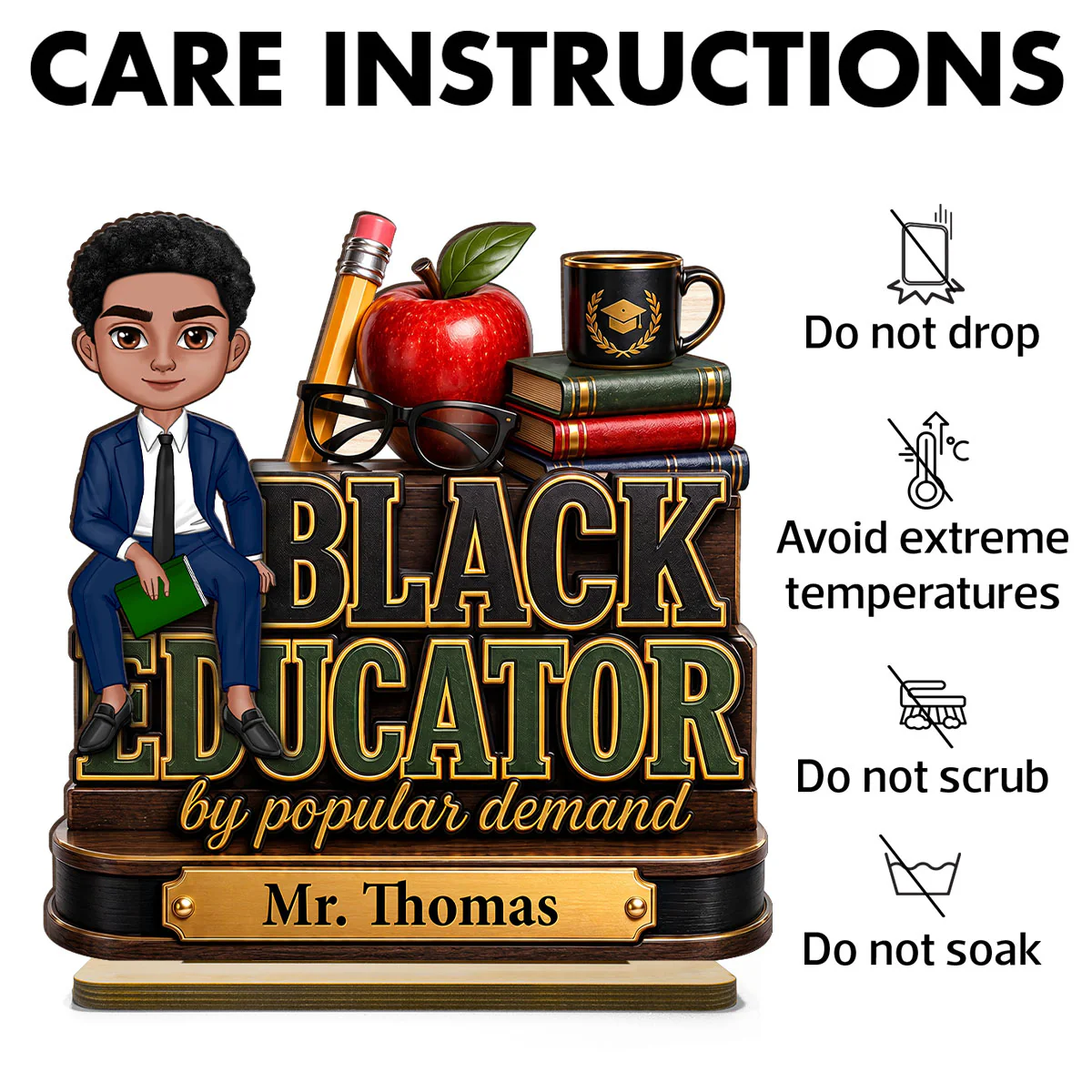 Black Educator by Popular Demand - Personalized 2-Layered Wooden Plaque - Back to School Decor for Male Teacher - Image 9