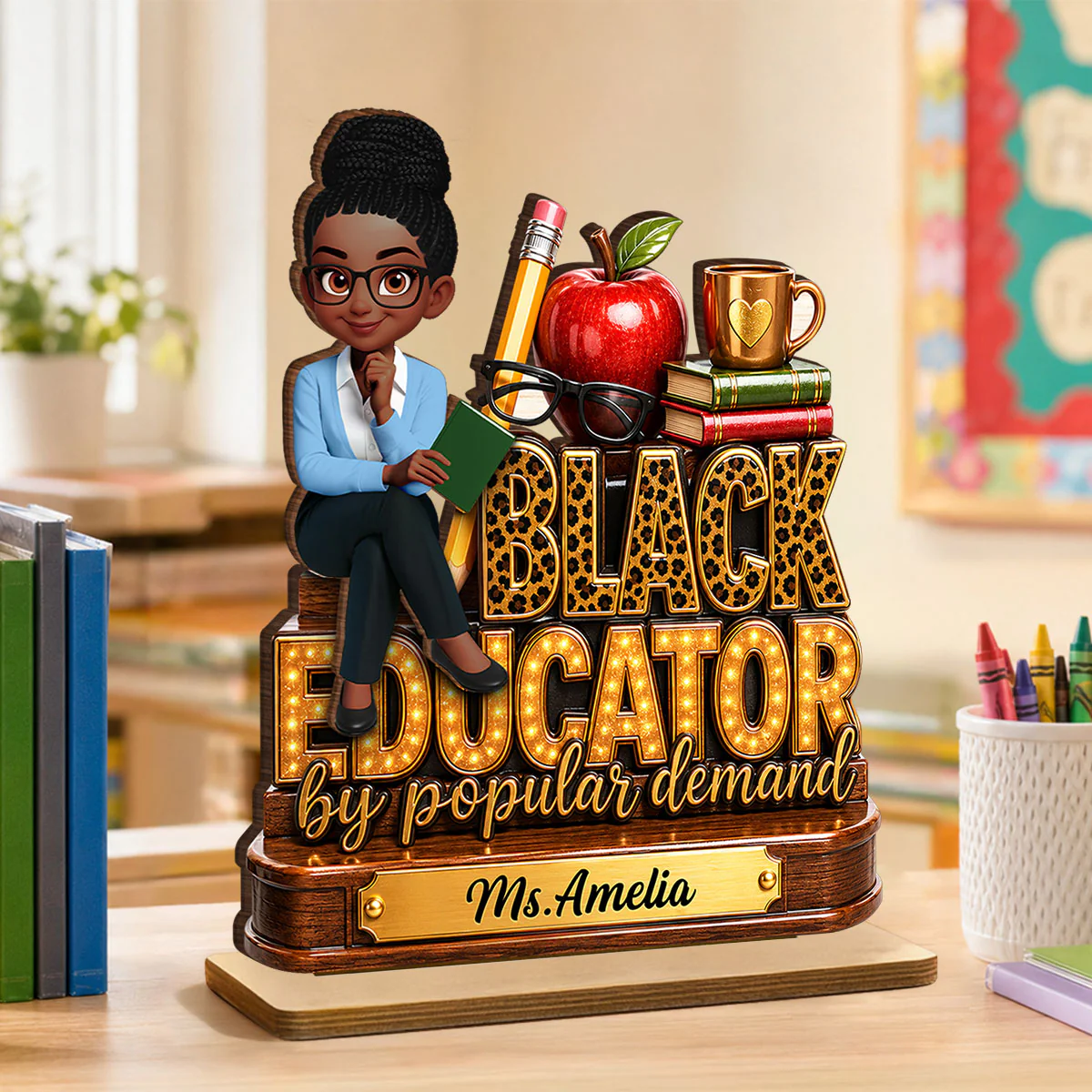Black Educator by Popular Demand - Personalized 2-Layered Wooden Plaque - Back to School Decor for Teacher - Image 3