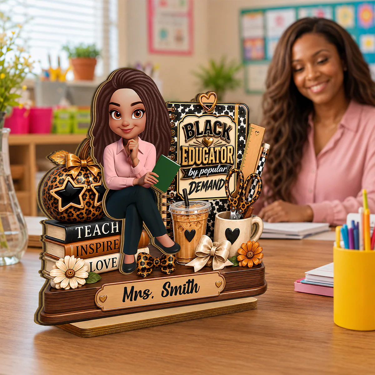 Black Educator by Popular Demand - Personalized 2-Layered Wooden Plaque - Back to School Gift for Teacher - Image 3
