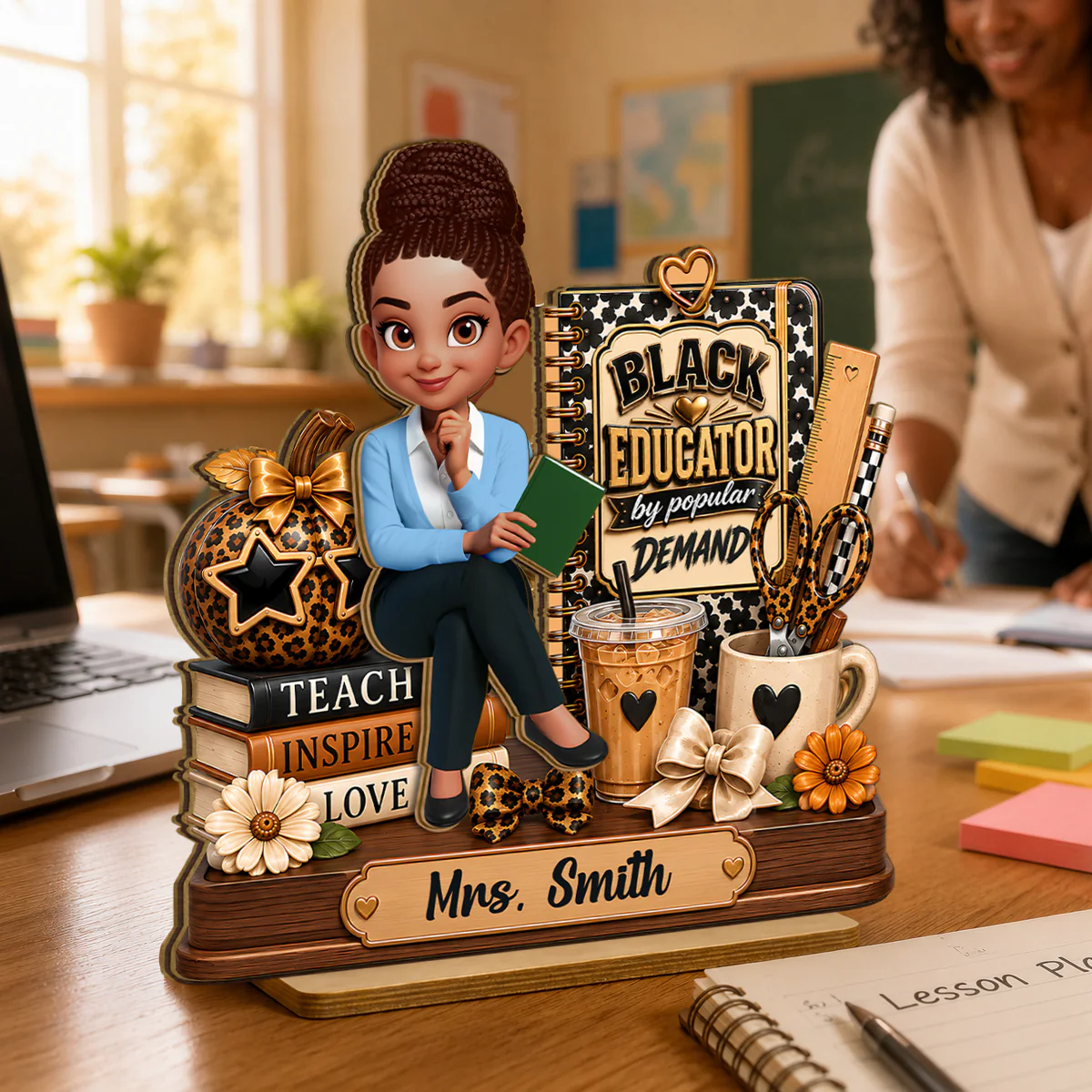 Black Educator by Popular Demand - Personalized 2-Layered Wooden Plaque - Back to School Gift for Teacher - Image 5