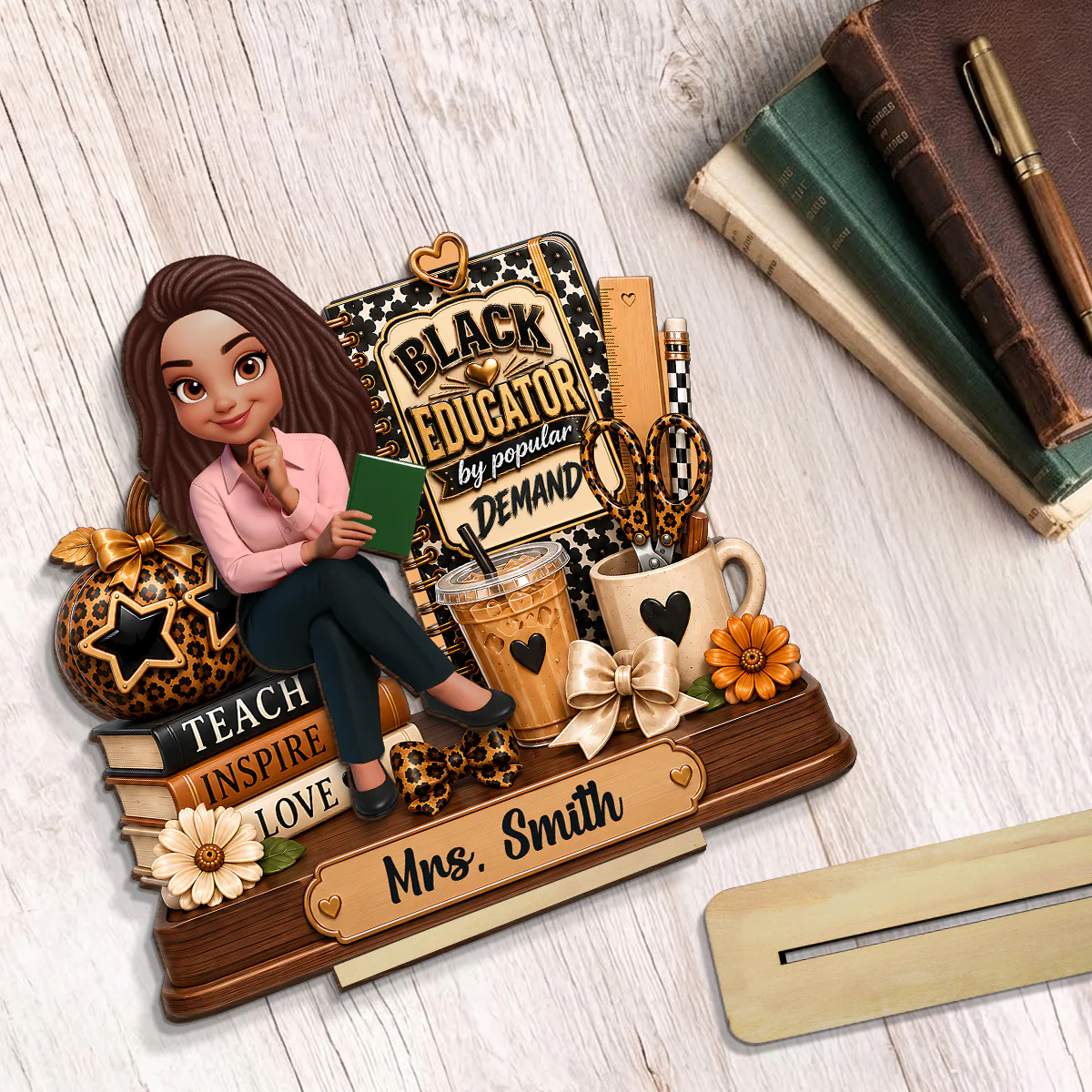 Black Educator by Popular Demand - Personalized 2-Layered Wooden Plaque - Back to School Gift for Teacher - Image 6