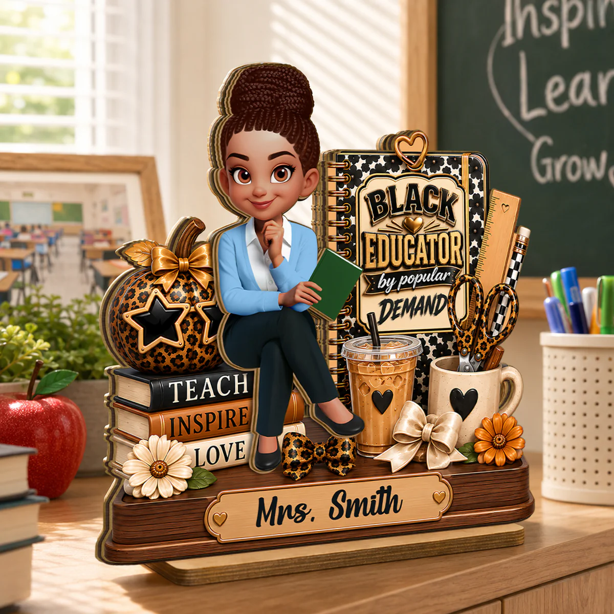 Black Educator by Popular Demand - Personalized 2-Layered Wooden Plaque - Back to School Gift for Teacher - Image 8