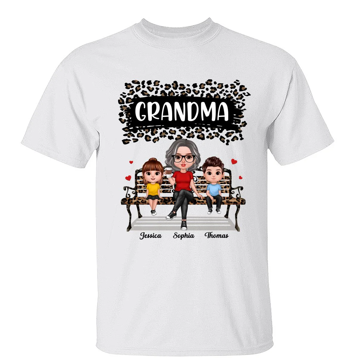 Black Leopard Grandma Grandkids Personalized Shirt