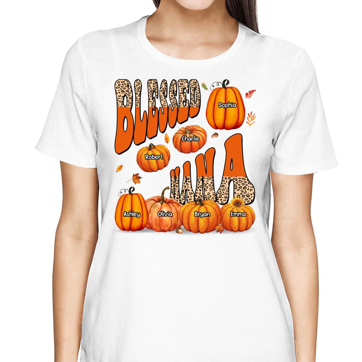 Blessed Grandma Mom Fall Season Patterned Pumpkins Personalized Shirt - Image 2
