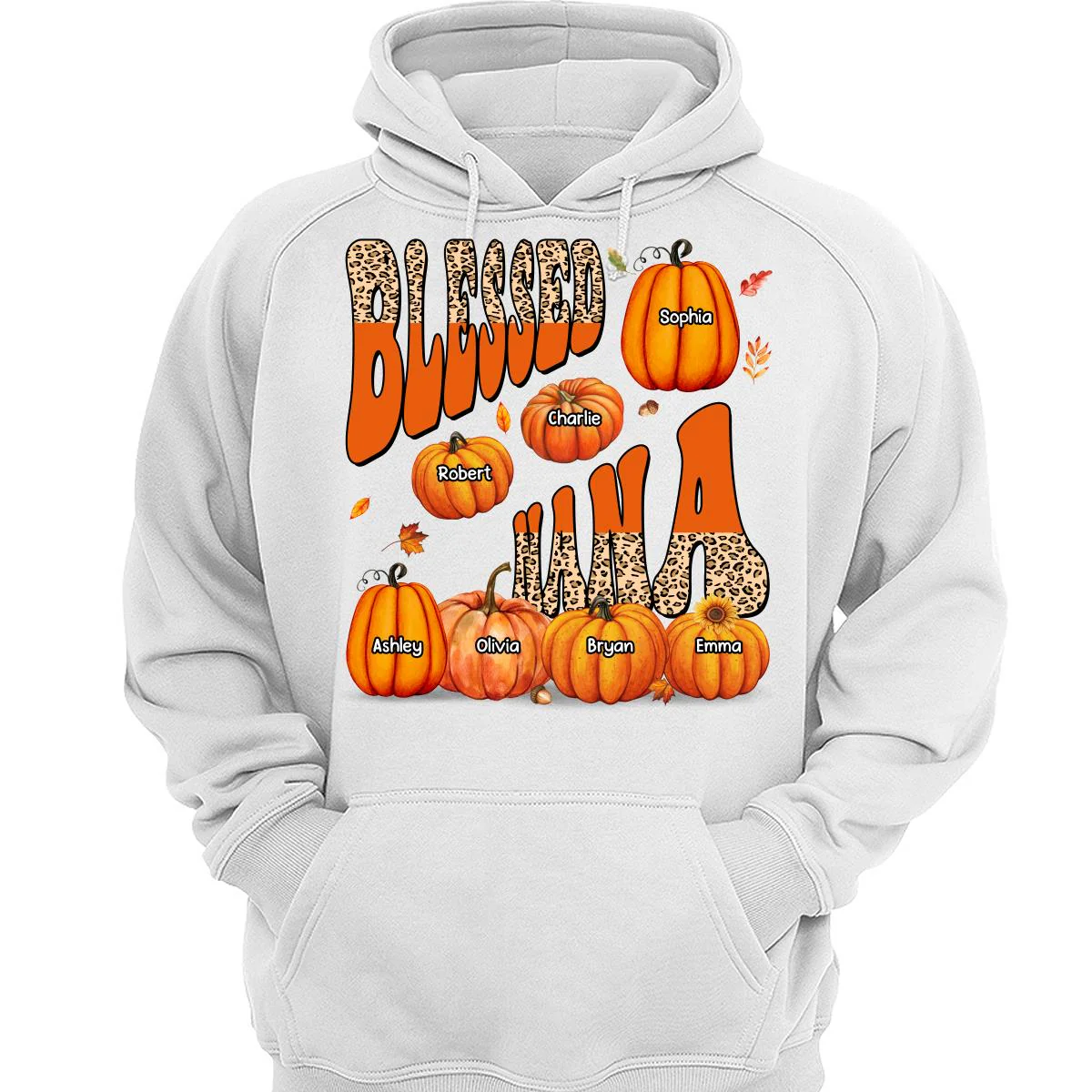 Blessed Grandma Mom Fall Season Patterned Pumpkins Personalized Shirt - Image 3