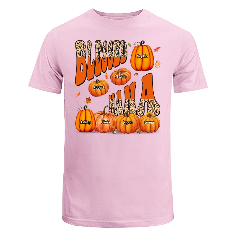 Blessed Grandma Mom Fall Season Patterned Pumpkins Personalized Shirt - Image 7