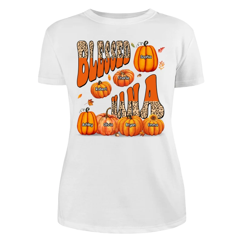 Blessed Grandma Mom Fall Season Patterned Pumpkins Personalized Shirt - Image 9