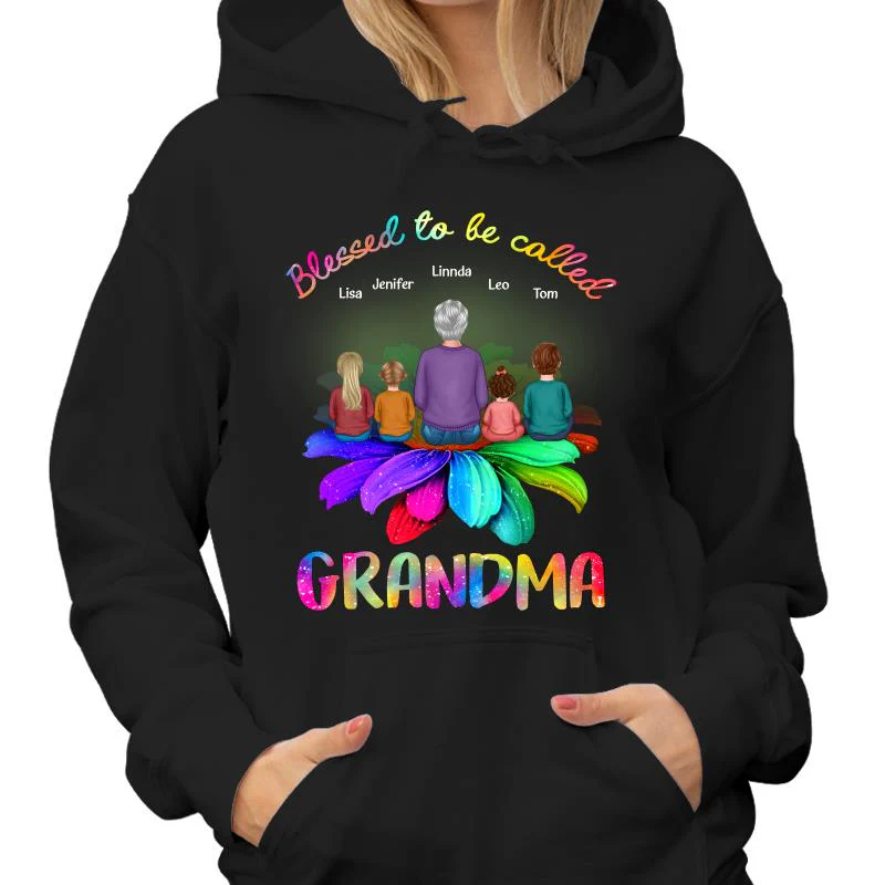Blessed Grandma Sitting On Flower Personalized Shirt - Image 4