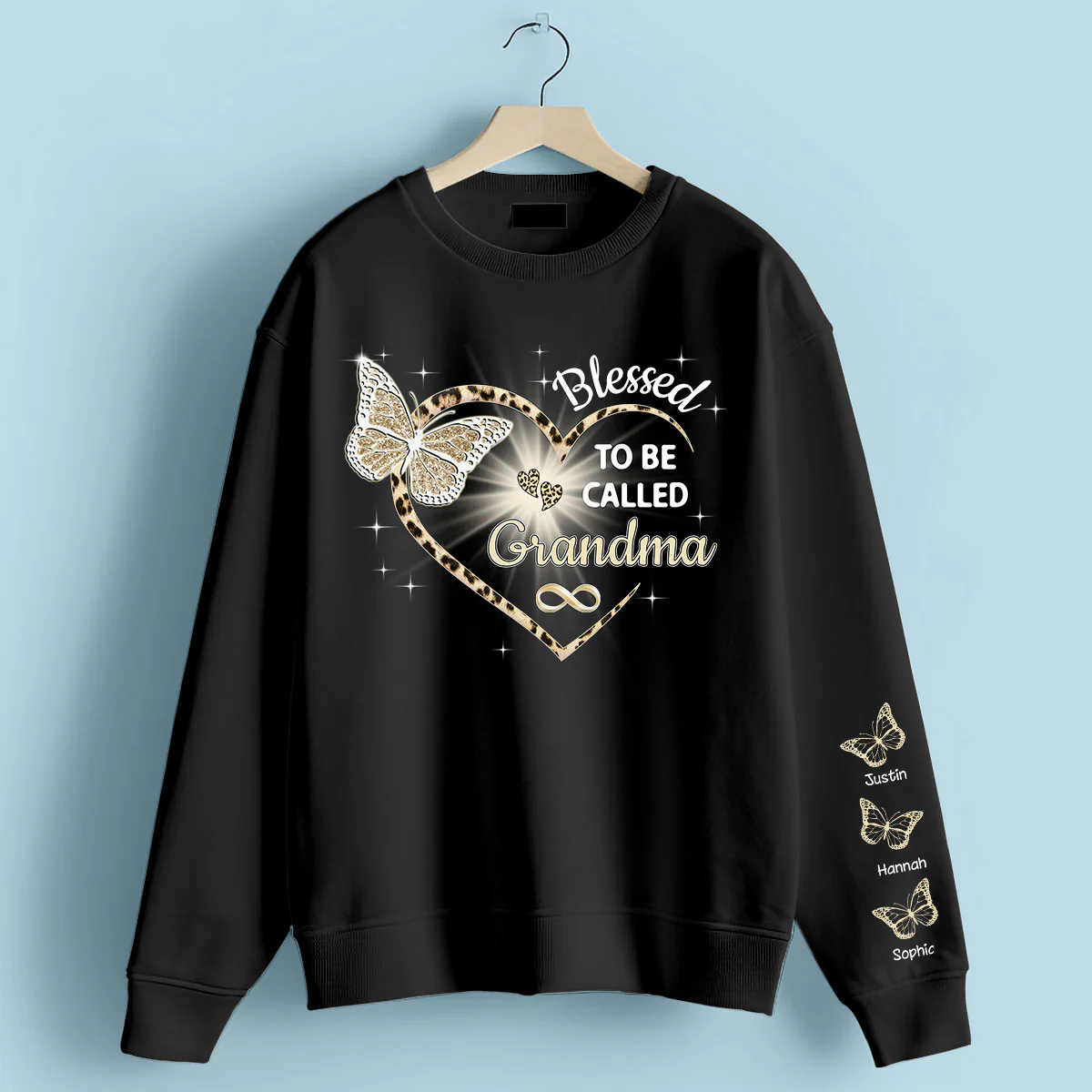 Blessed To Be Called Grandma Butterflies Heart Personalized Sleeve Printed Sweatshirt - Image 2