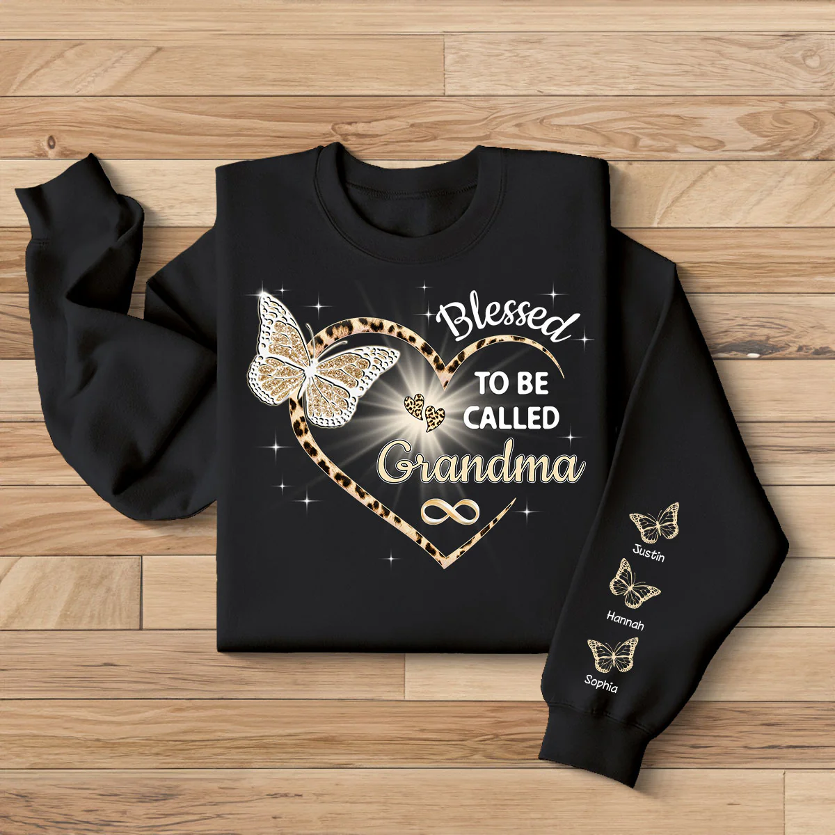 Blessed To Be Called Grandma Butterflies Heart Personalized Sleeve Printed Sweatshirt - Image 6