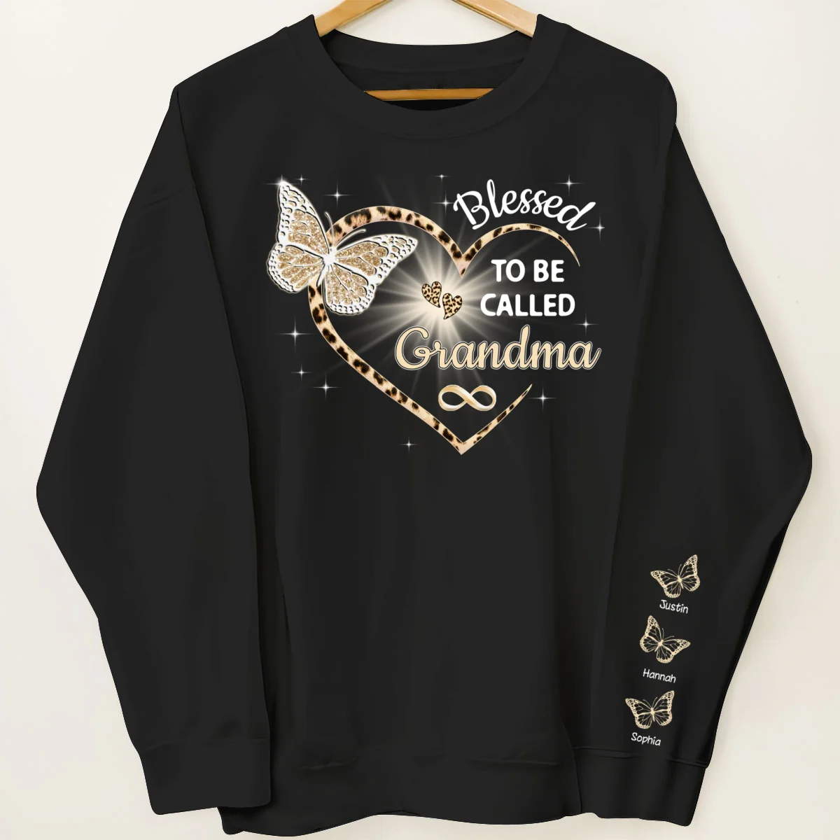 Blessed To Be Called Grandma Butterflies Heart Personalized Sleeve Printed Sweatshirt - Image 7