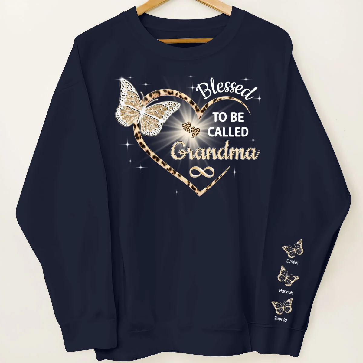Blessed To Be Called Grandma Butterflies Heart Personalized Sleeve Printed Sweatshirt - Image 8