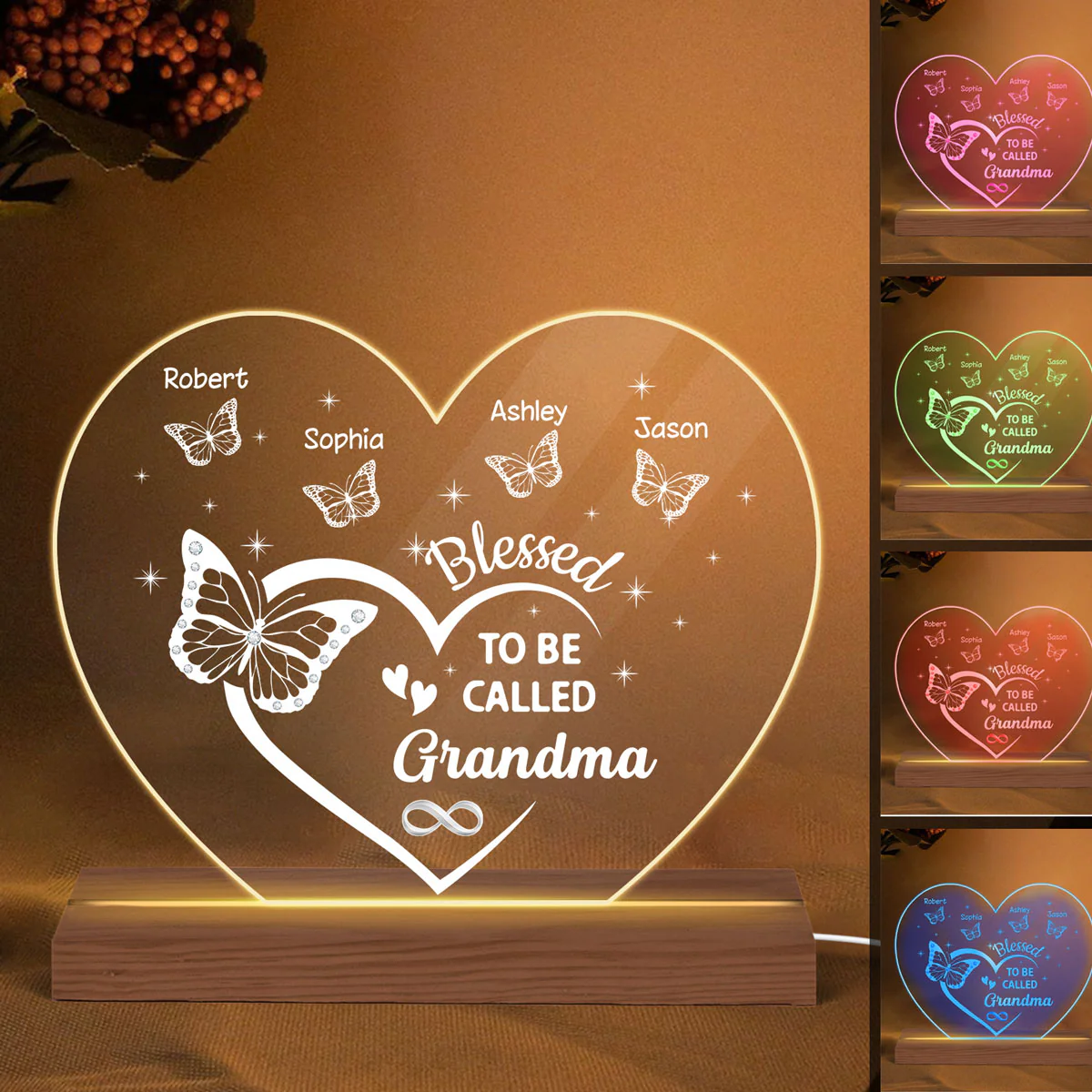 Blessed To Be Called Grandma Butterflies Personalized Custom Shape Acrylic Plaque With LED Night Light