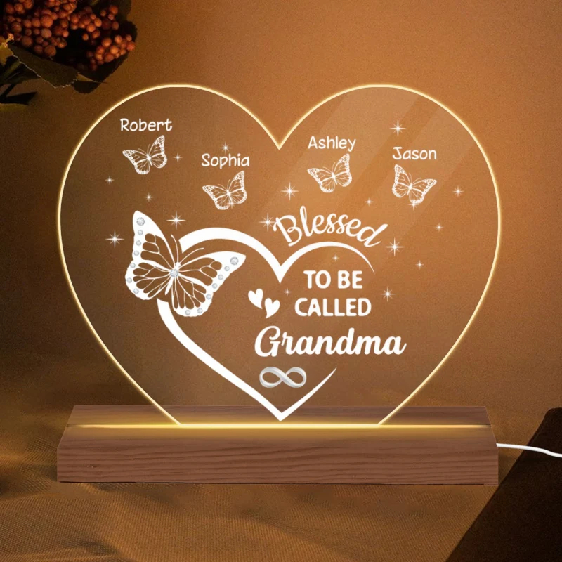 Blessed To Be Called Grandma Butterflies Personalized Custom Shape Acrylic Plaque With LED Night Light - Image 5