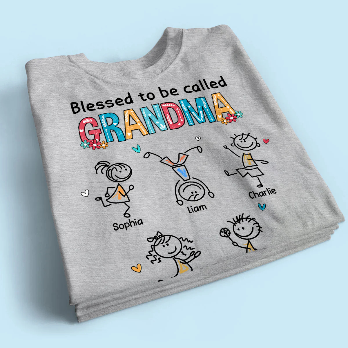 Blessed To Be Called Grandma Colorful Drawing Personalized Shirt - Image 2
