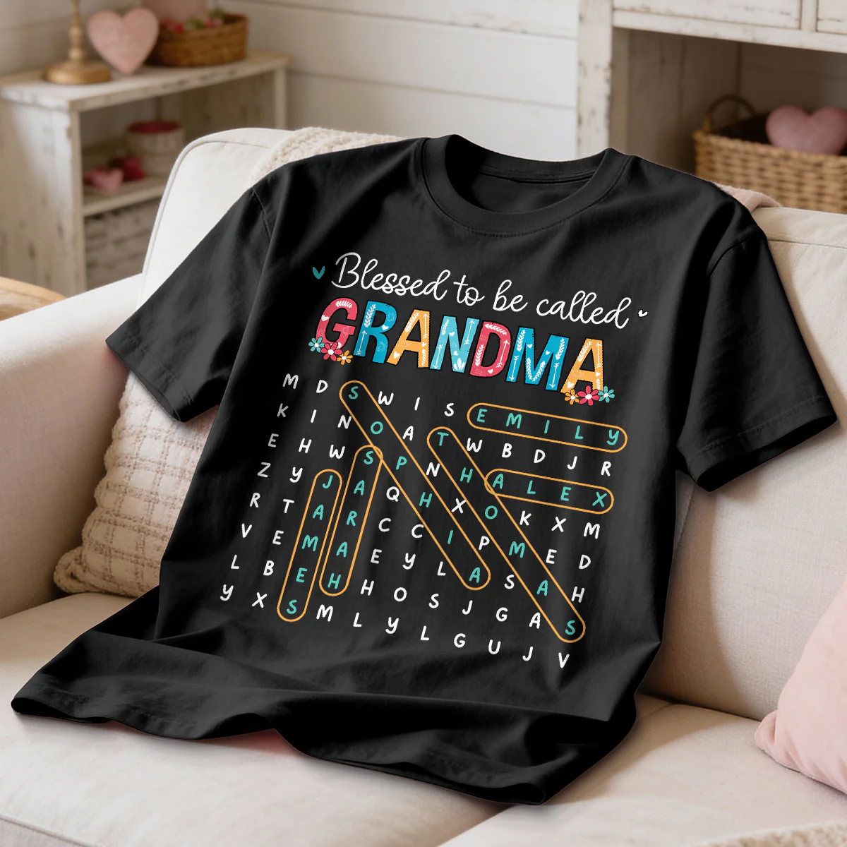Blessed To Be Called Grandma Grandkids Name Word Search Puzzle - Personalized Shirt - Mother's Day Gift For Grandma Mom - Image 3