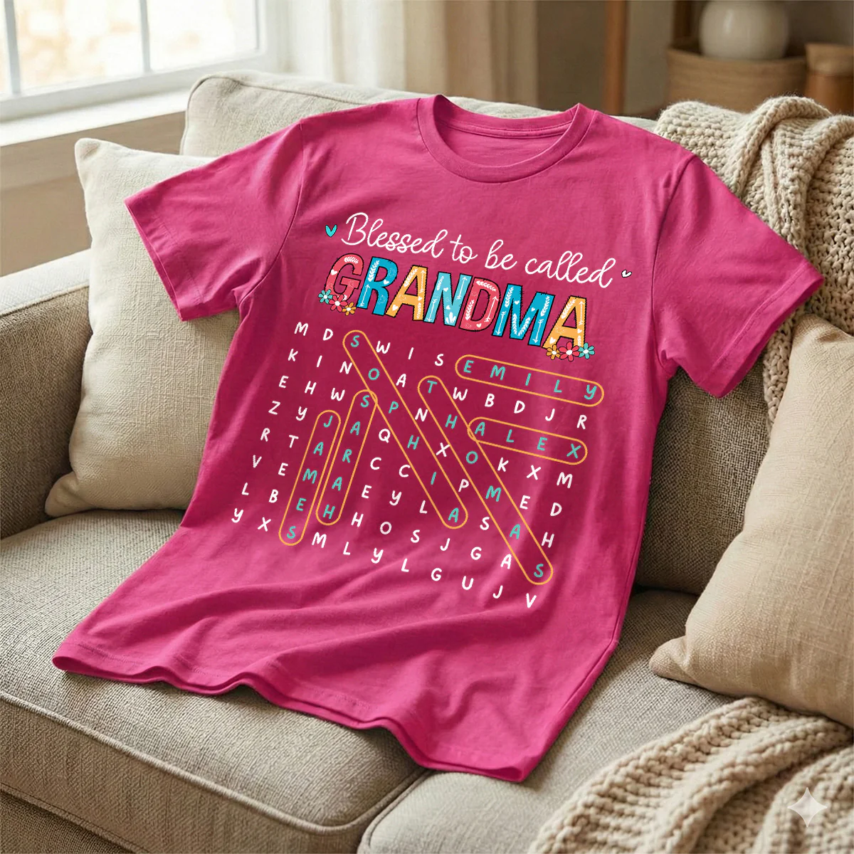 Blessed To Be Called Grandma Grandkids Name Word Search Puzzle - Personalized Shirt - Mother's Day Gift For Grandma Mom - Image 4
