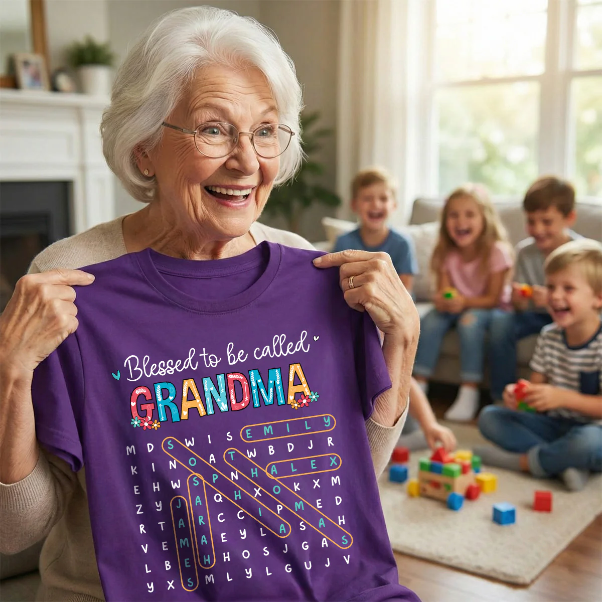 Blessed To Be Called Grandma Grandkids Name Word Search Puzzle - Personalized Shirt - Mother's Day Gift For Grandma Mom - Image 6
