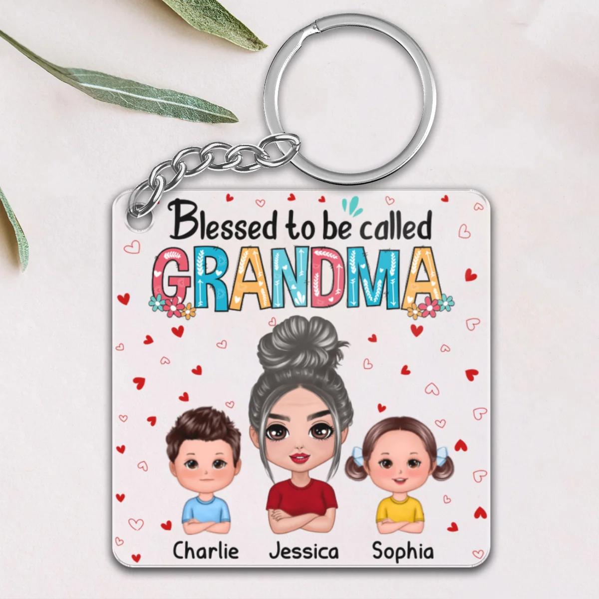 Blessed To Be Called Grandma Heart Doll Grandma Grandkids Personalized Acrylic Keychain - Image 6