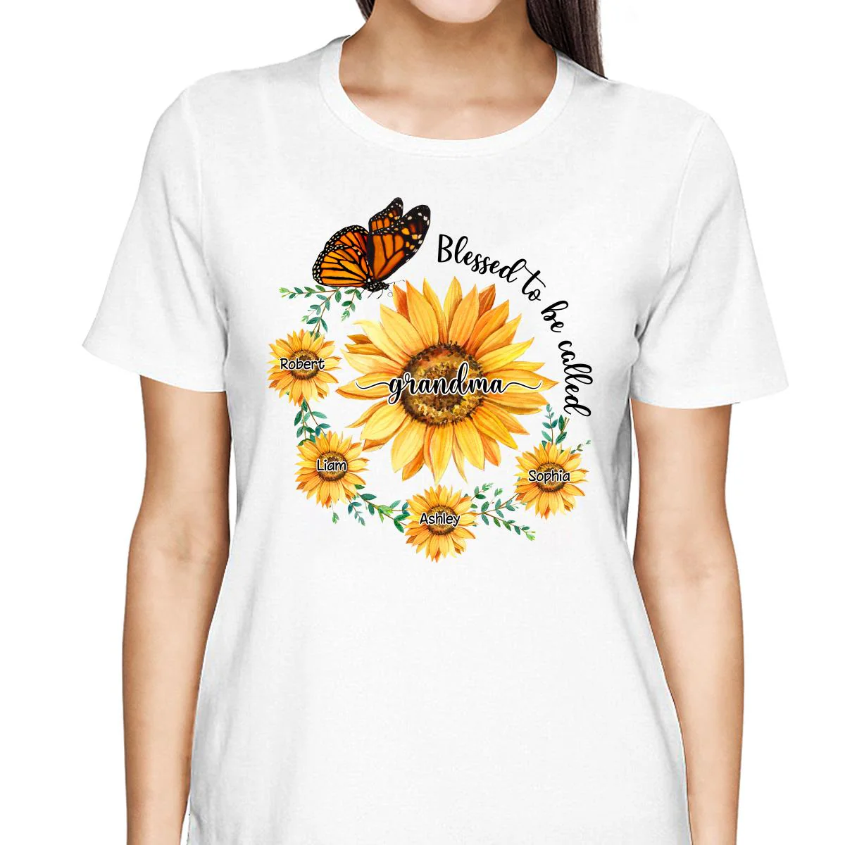 Blessed To Be Called Grandma Mom Circle Sunflowers Personalized Shirt - Image 2