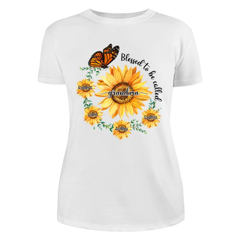 Blessed To Be Called Grandma Mom Circle Sunflowers Personalized Shirt - Image 9