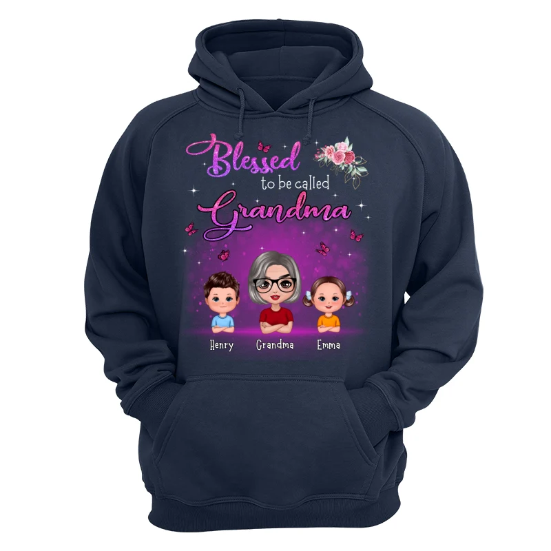 Blessed To Be Called Grandma Mom Flower Butterfly Doll Woman With Kid Personalized Shirt - Image 12