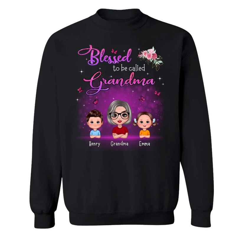 Blessed To Be Called Grandma Mom Flower Butterfly Doll Woman With Kid Personalized Shirt - Image 14