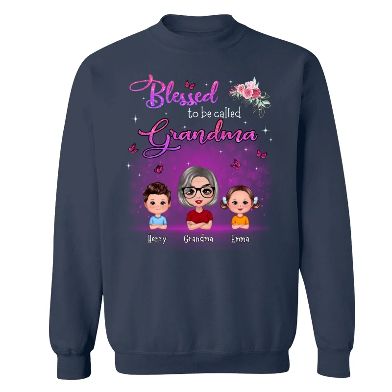 Blessed To Be Called Grandma Mom Flower Butterfly Doll Woman With Kid Personalized Shirt - Image 15