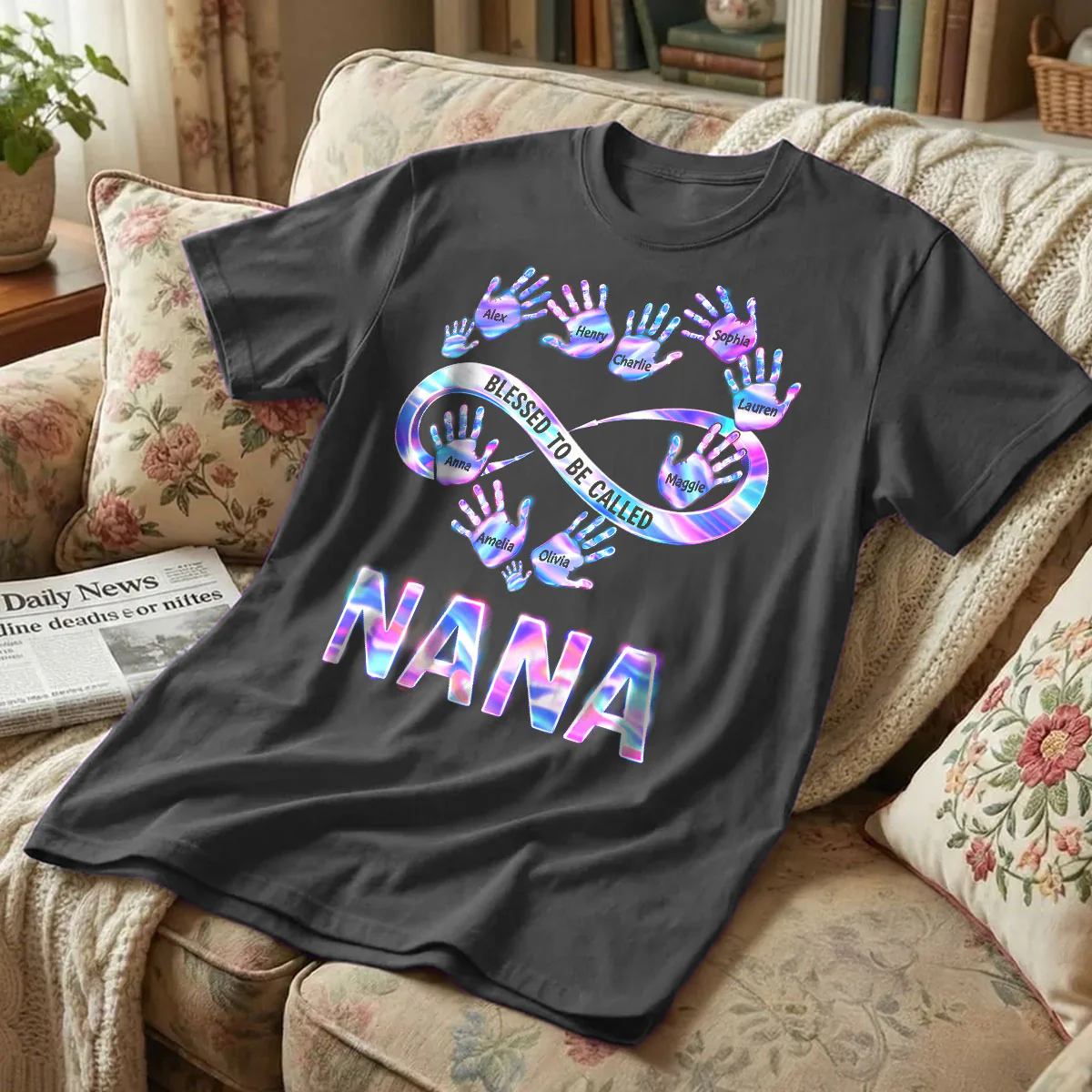 Blessed to be Called Grandma Mom with Kids' Handprint - Personalized Shirt - Sentimental Gift for Grandma, Mom - Image 5