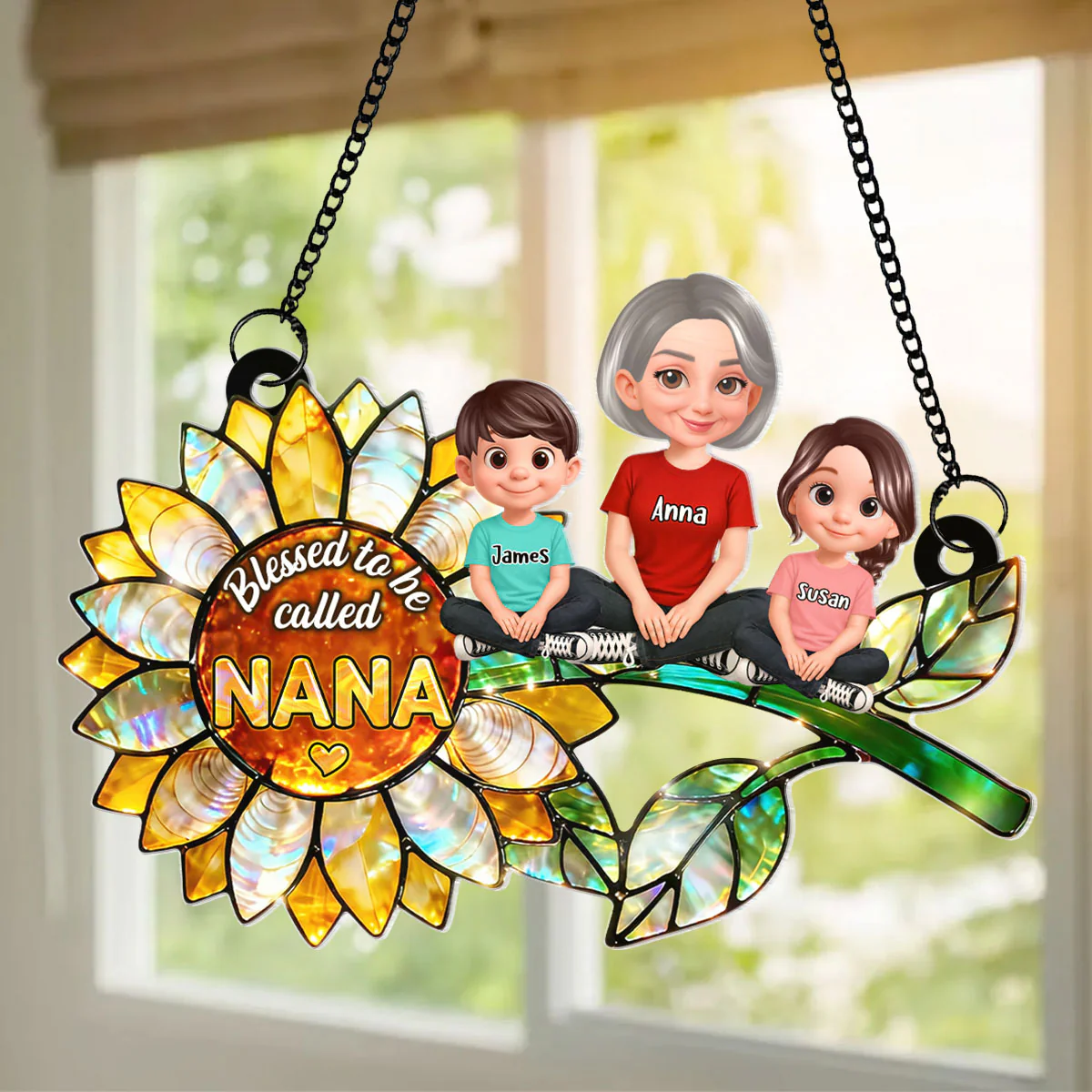 Blessed to be Called Grandma Sunflower - Personalized Window Hanging Suncatcher - Mother's Day Gift for Mom, Wife
