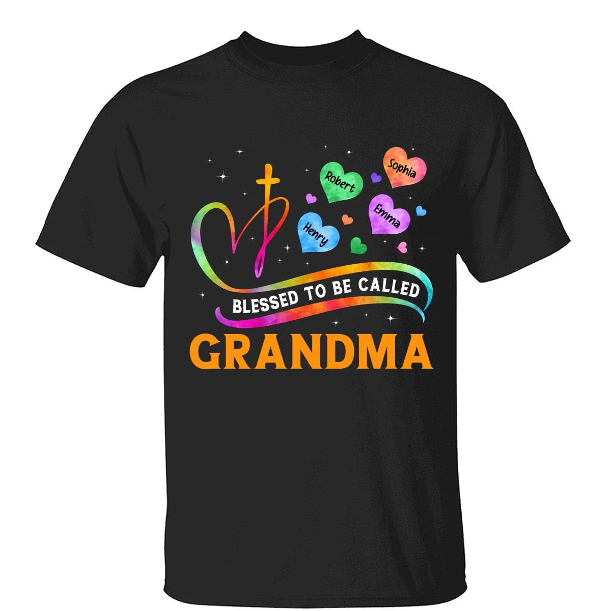 Blessed To Called Grandma Grandkids Colorful Heart Cross Personalized Shirt