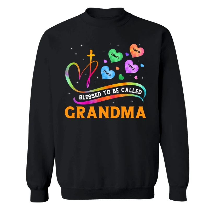 Blessed To Called Grandma Grandkids Colorful Heart Cross Personalized Shirt - Image 14
