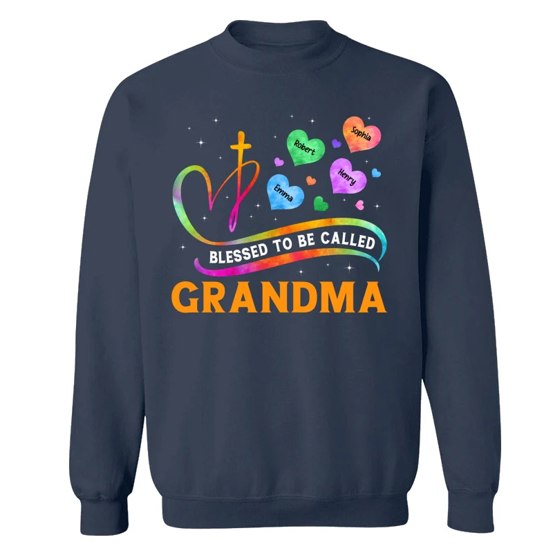 Blessed To Called Grandma Grandkids Colorful Heart Cross Personalized Shirt - Image 15