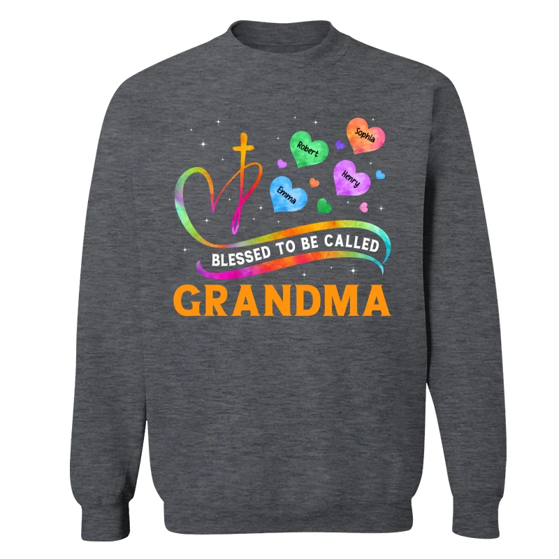 Blessed To Called Grandma Grandkids Colorful Heart Cross Personalized Shirt - Image 16
