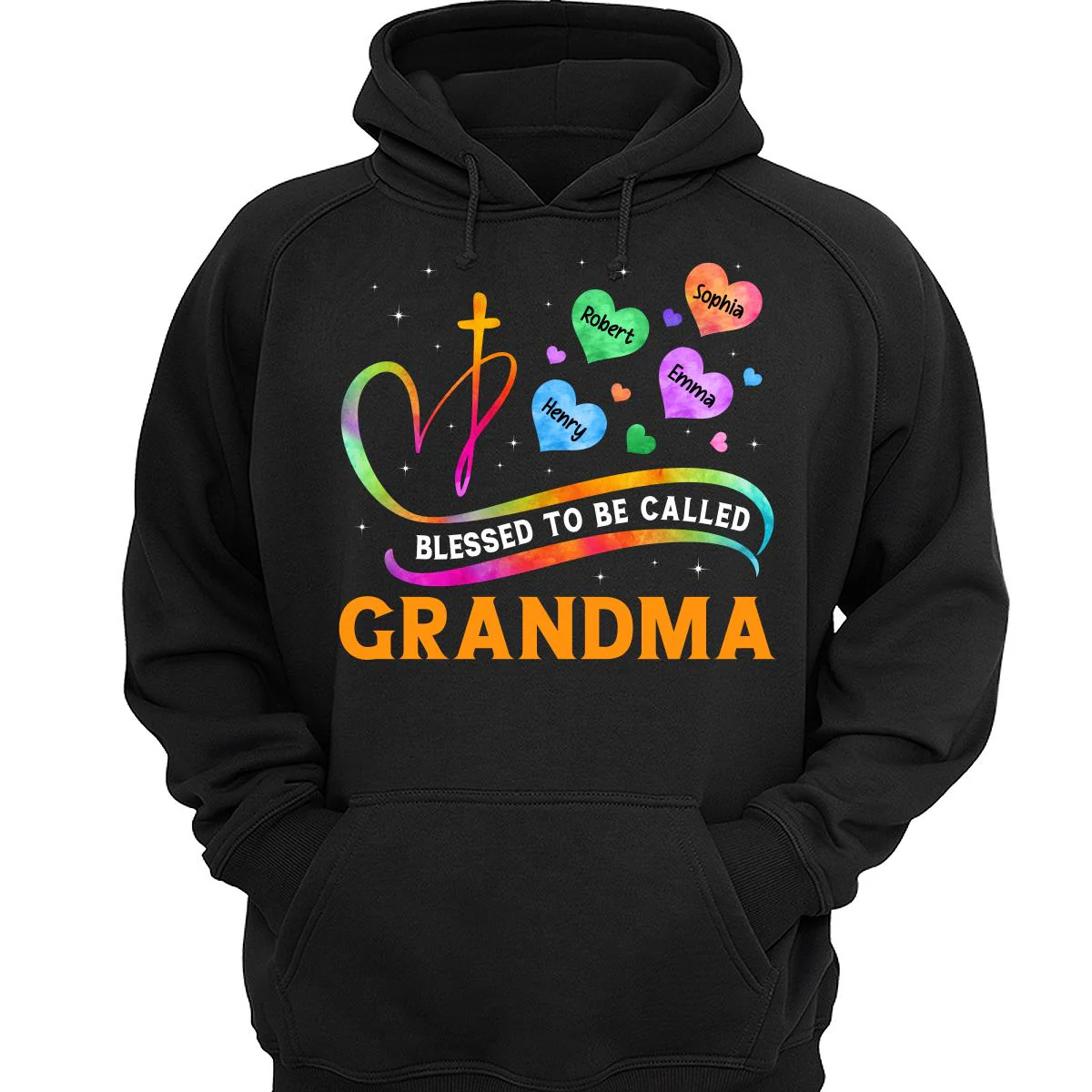 Blessed To Called Grandma Grandkids Colorful Heart Cross Personalized Shirt - Image 3