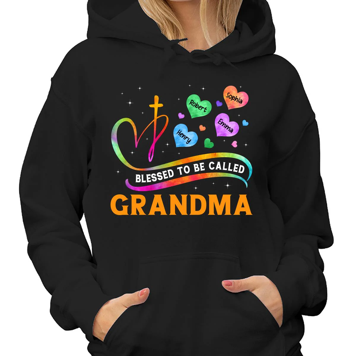 Blessed To Called Grandma Grandkids Colorful Heart Cross Personalized Shirt - Image 4