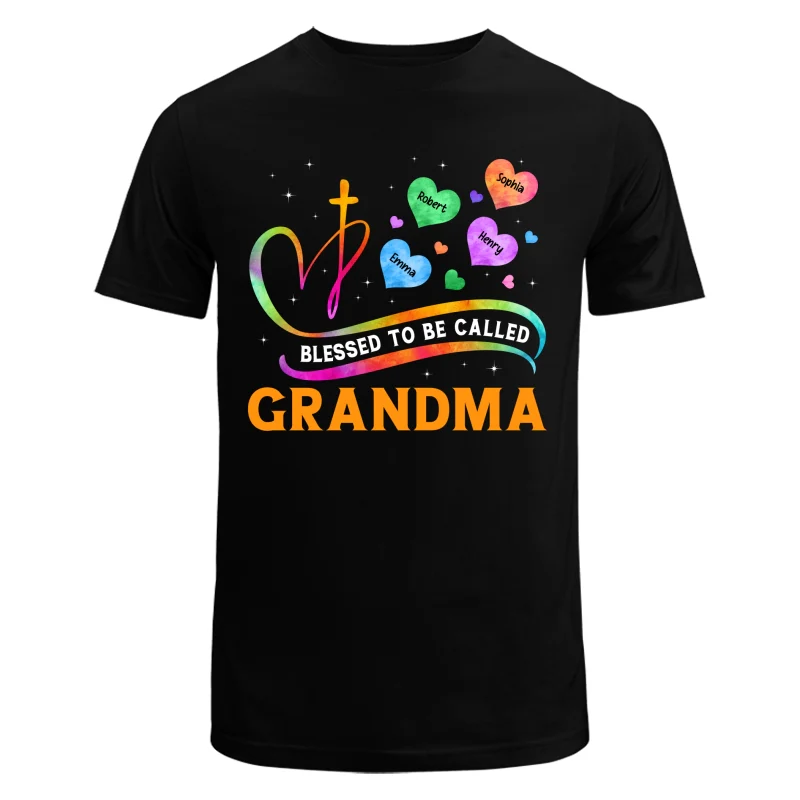 Blessed To Called Grandma Grandkids Colorful Heart Cross Personalized Shirt - Image 5