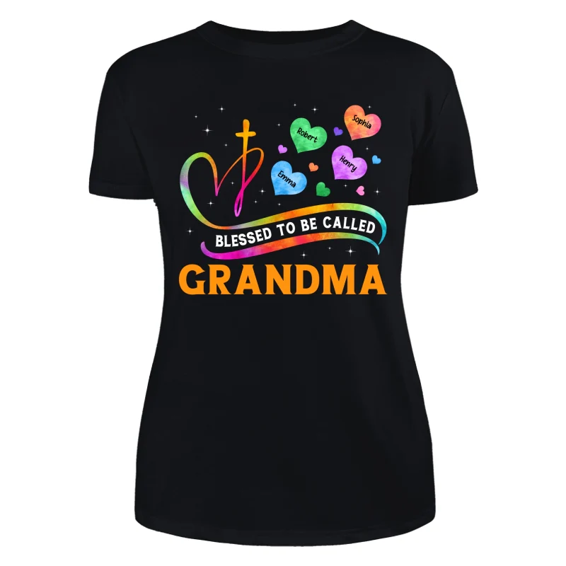 Blessed To Called Grandma Grandkids Colorful Heart Cross Personalized Shirt - Image 8