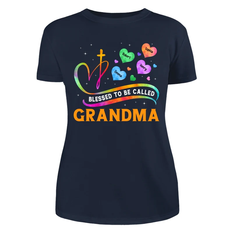 Blessed To Called Grandma Grandkids Colorful Heart Cross Personalized Shirt - Image 9