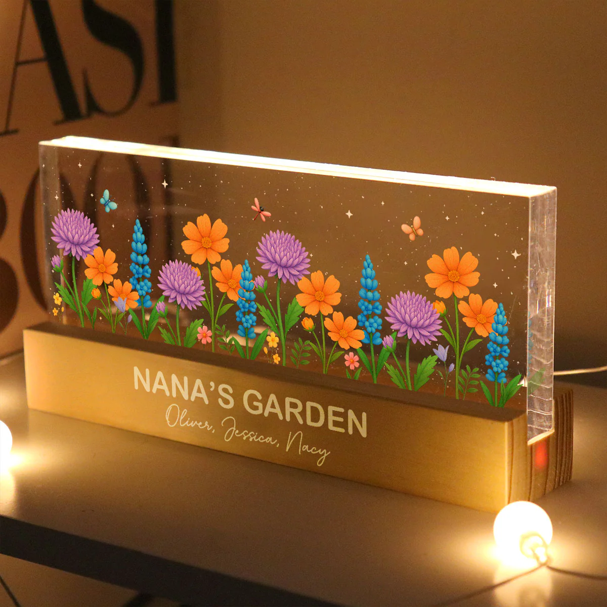 Blooming Birth Month Flowers Grandma Mom Garden Personalized Acrylic Block LED Night Light - Image 4