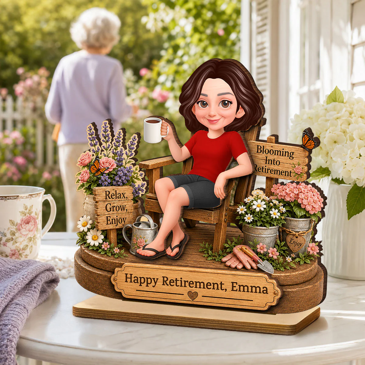 Blooming into Retirement - Personalized 2-Layered Wooden Plaque - Retirement Gift for Grandma, Mom, Wife - Image 10