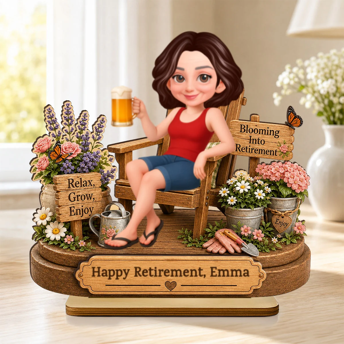 Blooming into Retirement - Personalized 2-Layered Wooden Plaque - Retirement Gift for Grandma, Mom, Wife - Image 13