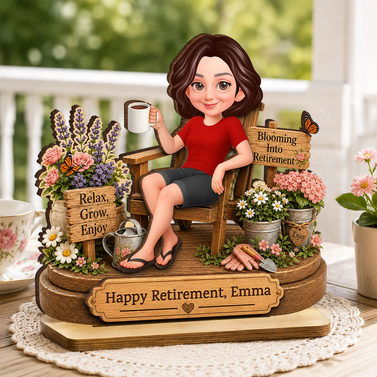 Blooming into Retirement - Personalized 2-Layered Wooden Plaque - Retirement Gift for Grandma, Mom, Wife - Image 3