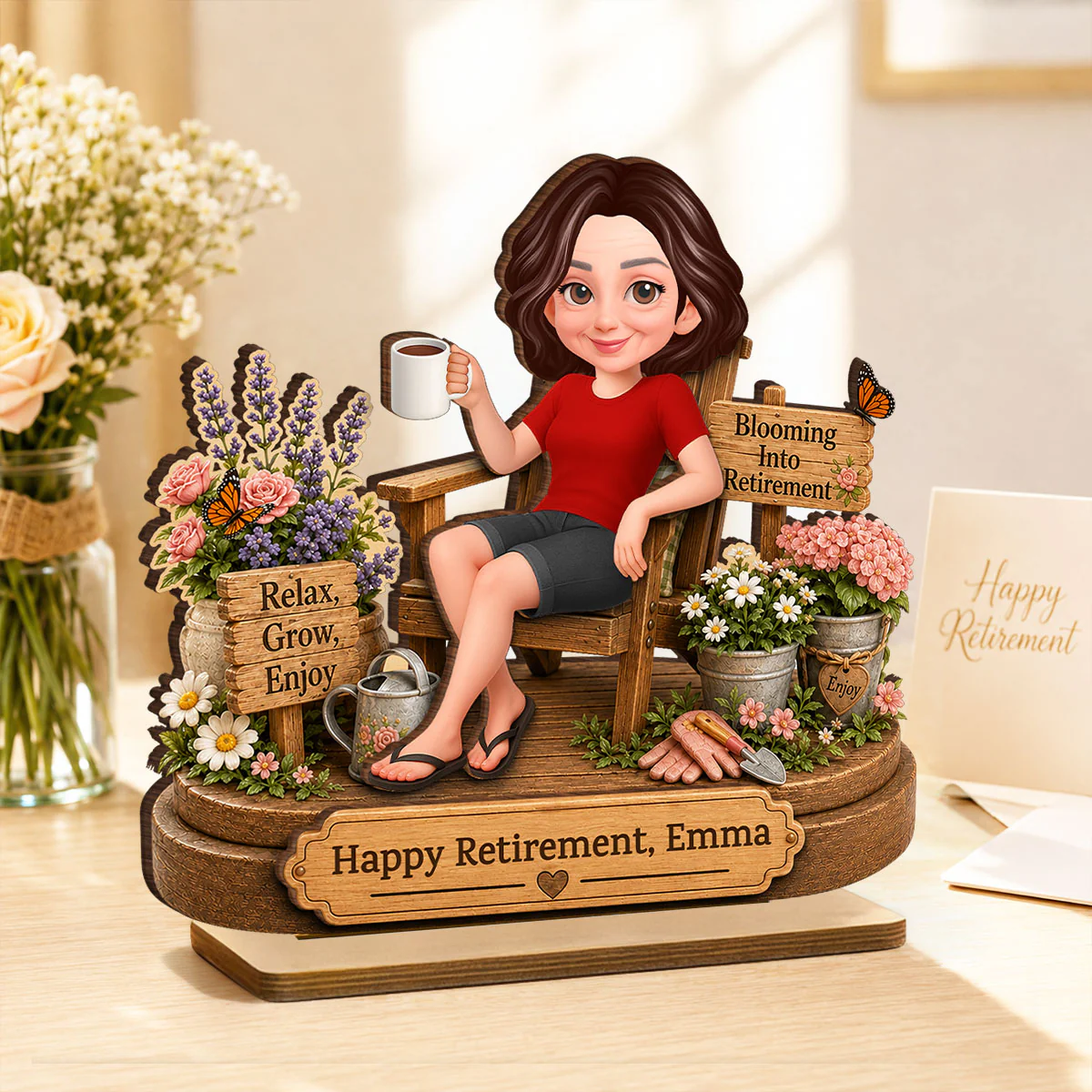 Blooming into Retirement - Personalized 2-Layered Wooden Plaque - Retirement Gift for Grandma, Mom, Wife - Image 6