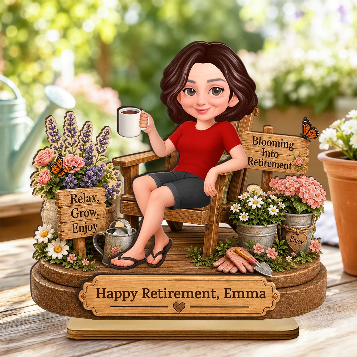 Blooming into Retirement - Personalized 2-Layered Wooden Plaque - Retirement Gift for Grandma, Mom, Wife - Image 7