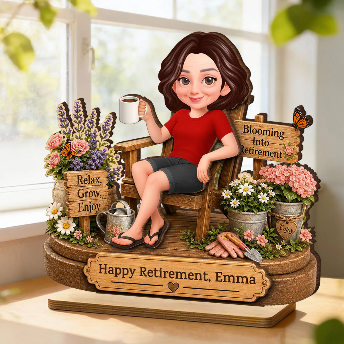 Blooming into Retirement - Personalized 2-Layered Wooden Plaque - Retirement Gift for Grandma, Mom, Wife - Image 8